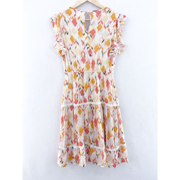 Lauren Conrad Tiered Crochet Dress XS Flutter Sleeve Summer Boho - Picture 2 of 7